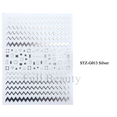 3D Holografikus Ezüst Hullám Vonalak Körömmatrica Dekor Lézercsillag Hold Szív Ragasztó Csúsztatók Fémgeometria csíkos manikűr TH182