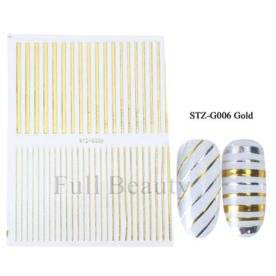 3D Holografikus Ezüst Hullám Vonalak Körömmatrica Dekor Lézercsillag Hold Szív Ragasztó Csúsztatók Fémgeometria csíkos manikűr TH182