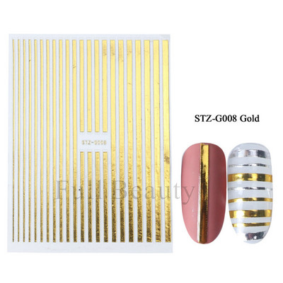 3D Holografikus Ezüst Hullám Vonalak Körömmatrica Dekor Lézercsillag Hold Szív Ragasztó Csúsztatók Fémgeometria csíkos manikűr TH182