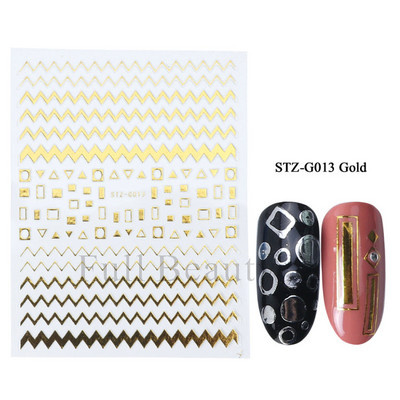 3D Holografikus Ezüst Hullám Vonalak Körömmatrica Dekor Lézercsillag Hold Szív Ragasztó Csúsztatók Fémgeometria csíkos manikűr TH182