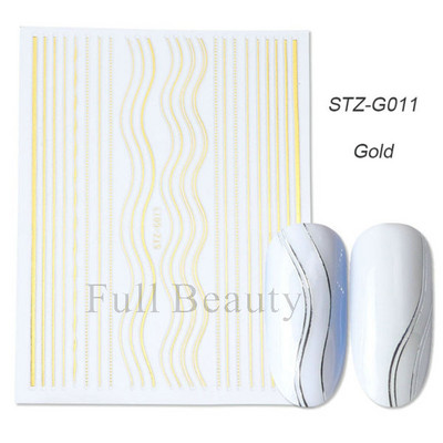 3D Holografikus Ezüst Hullám Vonalak Körömmatrica Dekor Lézercsillag Hold Szív Ragasztó Csúsztatók Fémgeometria csíkos manikűr TH182