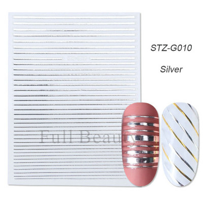 3D Holografikus Ezüst Hullám Vonalak Körömmatrica Dekor Lézercsillag Hold Szív Ragasztó Csúsztatók Fémgeometria csíkos manikűr TH182