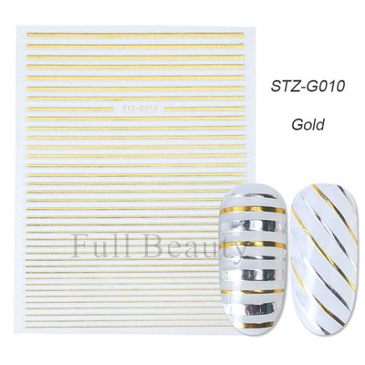 3D Holografikus Ezüst Hullám Vonalak Körömmatrica Dekor Lézercsillag Hold Szív Ragasztó Csúsztatók Fémgeometria csíkos manikűr TH182