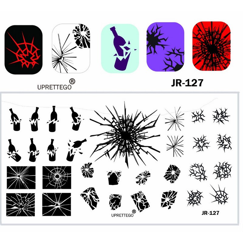 2018. évi rozsdamentes acél bélyegzőlemez sablon törött üveg graffiti szökőkút orosz kifejezés Mandala Kawaii körömszerszám JR121-130