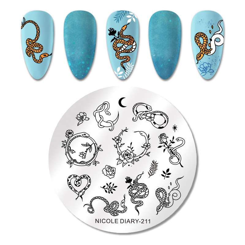 NICOLE NAPLÓ Sárkány kígyóbőr mintás körömbélyegző sablon körömdizájn bélyegzőlap rozsdamentes acél körömdíszítő lemez eszközök