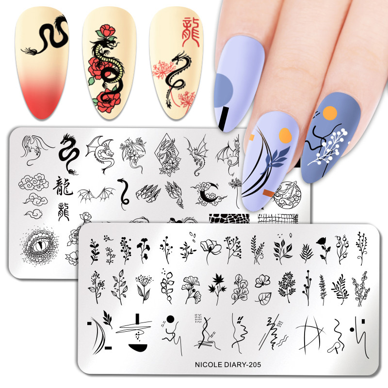 NICOLE NAPLÓ Sárkány kígyóbőr mintás körömbélyegző sablon körömdizájn bélyegzőlap rozsdamentes acél körömdíszítő lemez eszközök