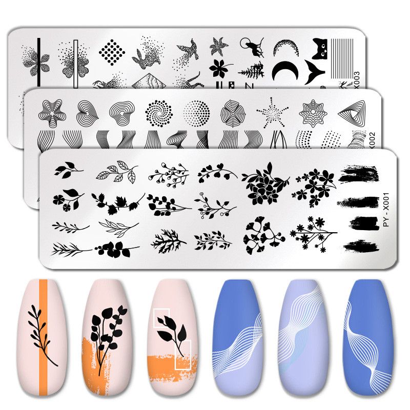 PICT YOU Flower Leaf Geometry Nail Stamping Plate Плоча с изображение на нокти от неръждаема стомана Инструменти за шаблони Направи си сам шаблон за печат