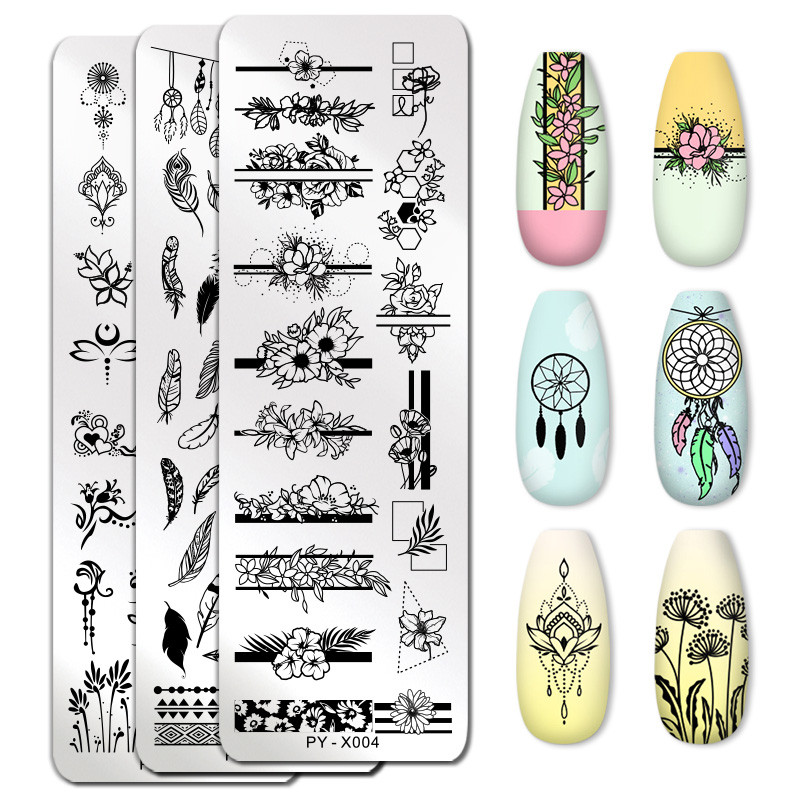 PICT YOU Flower Leaf Geometry Nail Stamping Plate Плоча с изображение на нокти от неръждаема стомана Инструменти за шаблони Направи си сам шаблон за печат