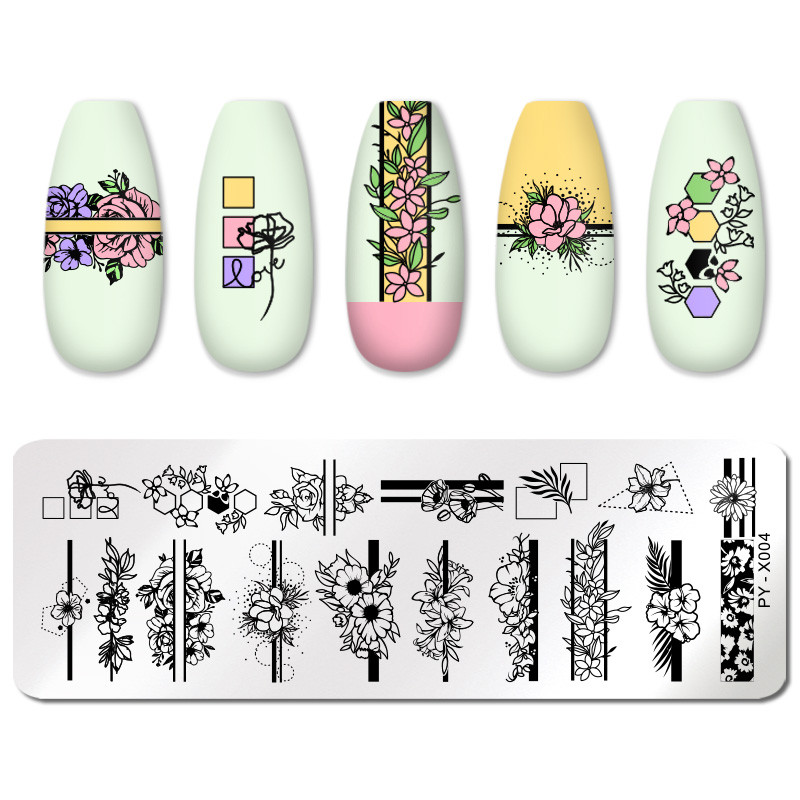 PICT YOU Flower Leaf Geometry Nail Stamping Plate Плоча с изображение на нокти от неръждаема стомана Инструменти за шаблони Направи си сам шаблон за печат