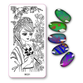 1 τεμ. Peacock Feather Nail Art Stamping Plate Bowl Butterfly Image Painting Nail Templates Εργαλεία σφραγίδας νυχιών για μανικιούρ