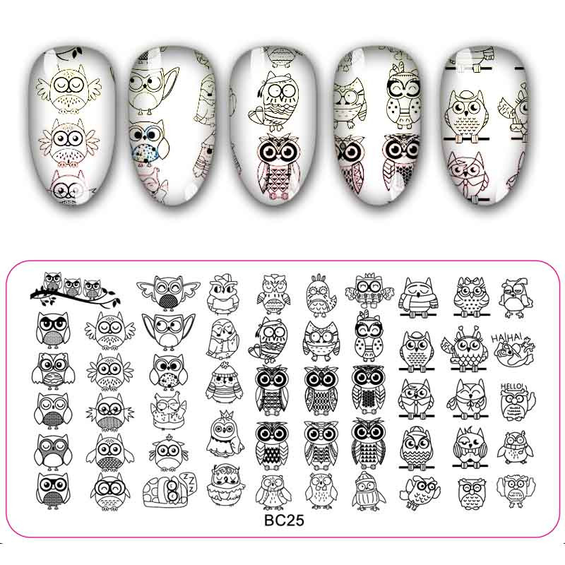 1db Pávatoll körömdíszítő bélyegző lemez Bagoly pillangó kép festés köröm stencil sablonok manikűr körömbélyegző eszközök