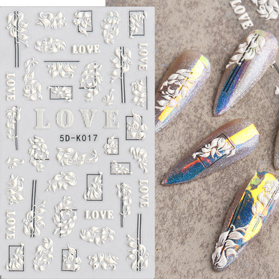 5D dombornyomott körömmatricák virágok madár geometriai vonalak arany keret virágos köröm matricák cseresznyevirág Y2K manikűr dekor GLJI-5D31