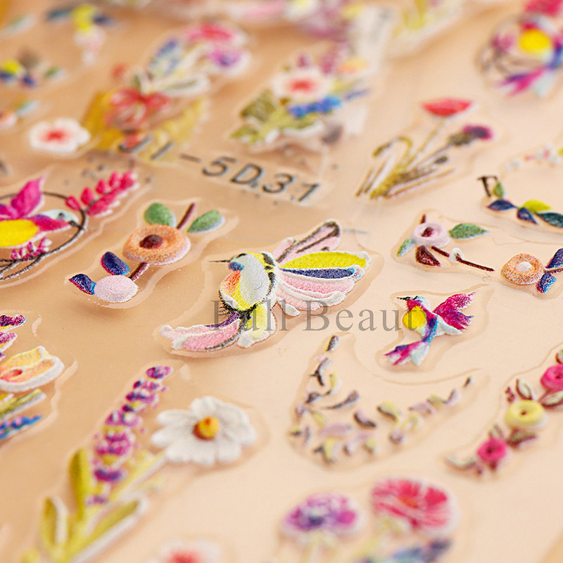 5D dombornyomott körömmatricák virágok madár geometriai vonalak arany keret virágos köröm matricák cseresznyevirág Y2K manikűr dekor GLJI-5D31