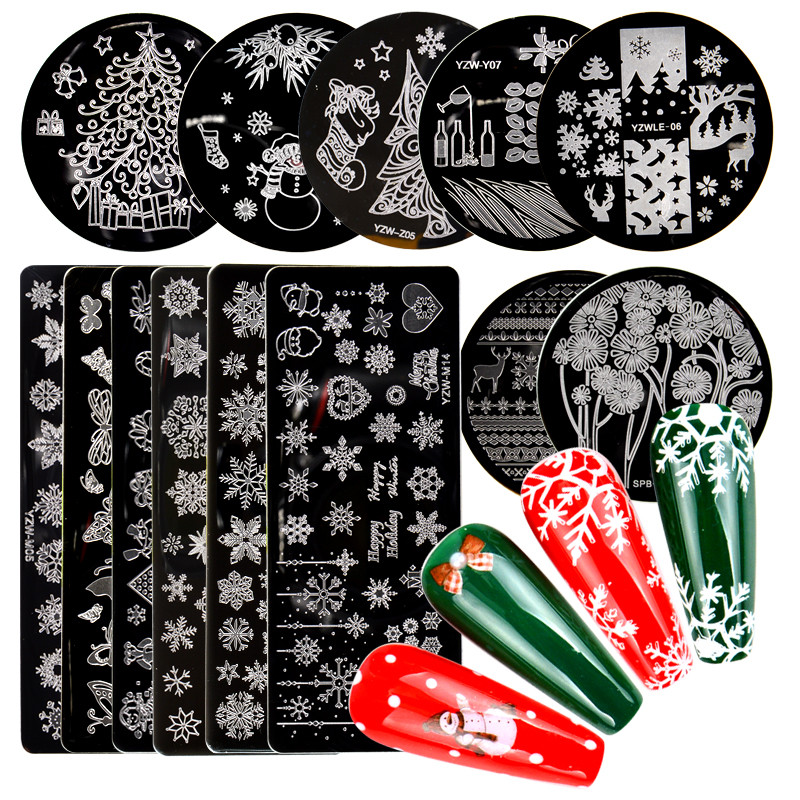 1 db körömdíszítő bélyegzőlapok körömlakk nyomtatott levél virág álomfogó hópehely karácsonyi bélyegző kaparó szivacs