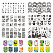 Új vonalú levél körömbélyegző lemezek Aranyos pillangó macska bélyegző lemez koponya virág körömdíszítő sablon Pókháló kő képlemez