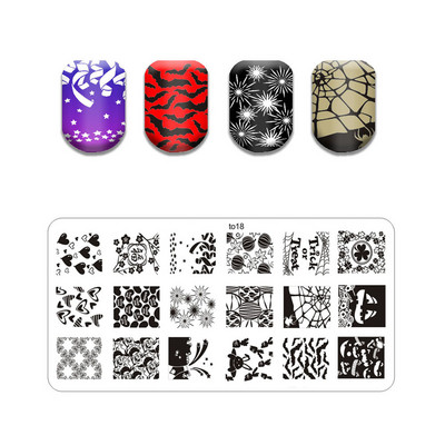 Új vonalú levél körömbélyegző lemezek Aranyos pillangó macska bélyegző lemez koponya virág körömdíszítő sablon Pókháló kő képlemez