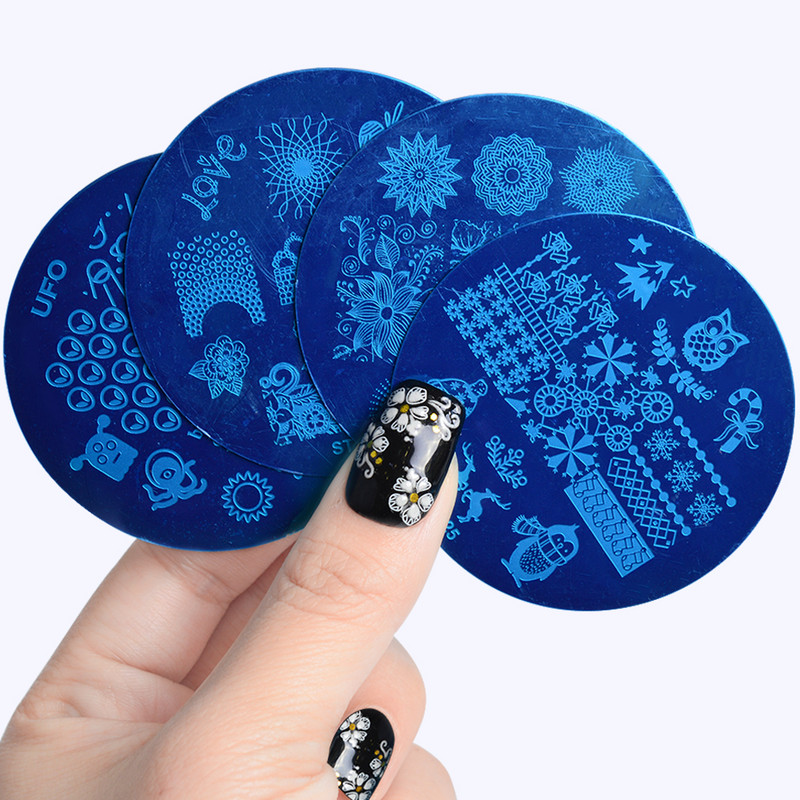 1db Kerek körömdíszítő bélyegző lemezek táskák bőr 5,5 cm-es sablon kép lengyel stenciltartó Tárolótáska köröm barkácseszközök JI1588