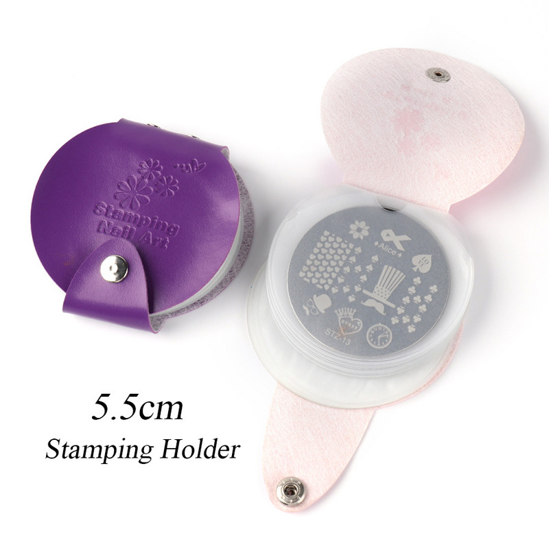 1db Kerek körömdíszítő bélyegző lemezek táskák bőr 5,5 cm-es sablon kép lengyel stenciltartó Tárolótáska köröm barkácseszközök JI1588