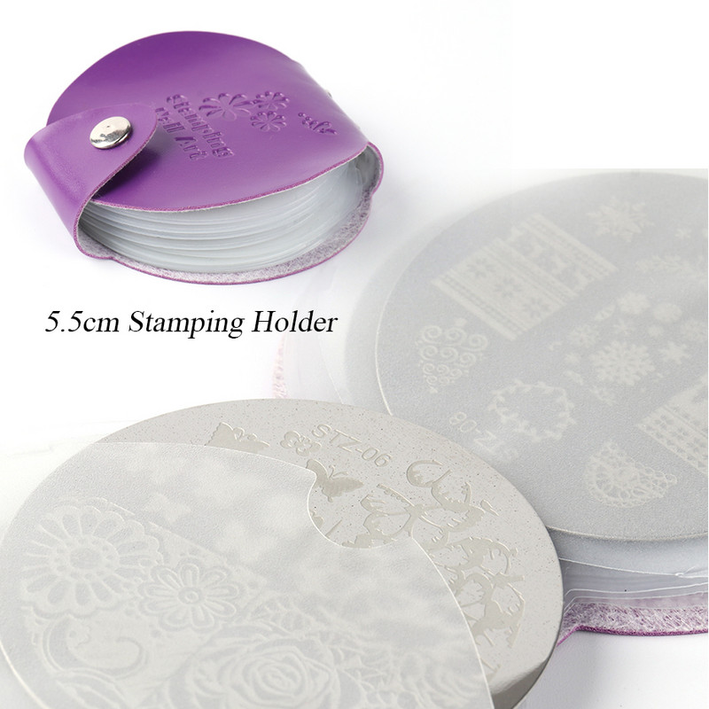 1db Kerek körömdíszítő bélyegző lemezek táskák bőr 5,5 cm-es sablon kép lengyel stenciltartó Tárolótáska köröm barkácseszközök JI1588