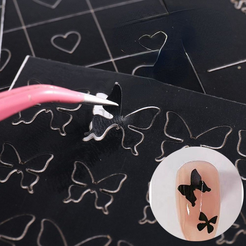 Izrezane naljepnice zvijezda/leptir/mašna Nail Art Hollow Jednostavna naljepnica Modni šablon za slikanje sprejom za nokte Šablone Alati za manikuru
