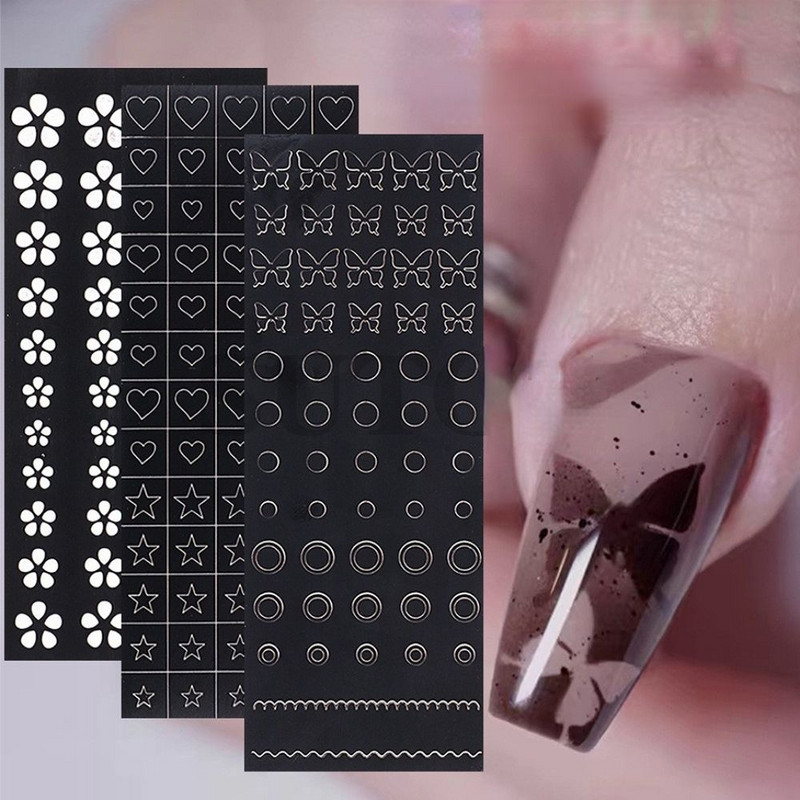 Izrezane naljepnice zvijezda/leptir/mašna Nail Art Hollow Jednostavna naljepnica Modni šablon za slikanje sprejom za nokte Šablone Alati za manikuru