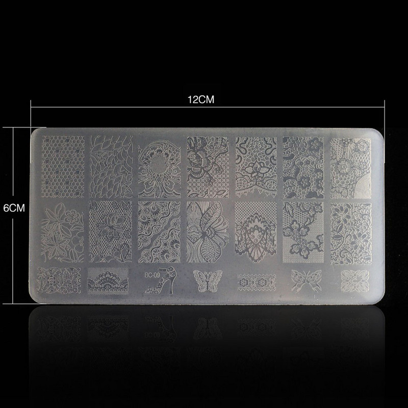 1db műanyag körömbélyegző lemezek átlátszó bélyegző 6*12cm körömbélyegző lemezek 10 féle manikűr köröm szerszámok sablon #SE23