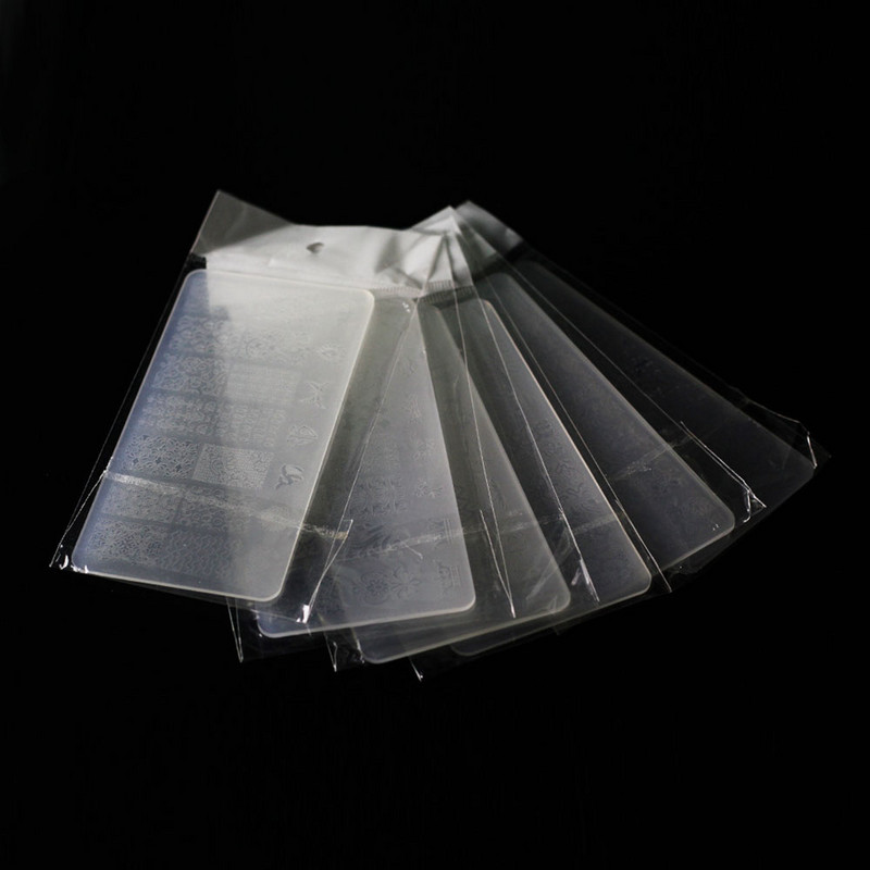 1db műanyag körömbélyegző lemezek átlátszó bélyegző 6*12cm körömbélyegző lemezek 10 féle manikűr köröm szerszámok sablon #SE23