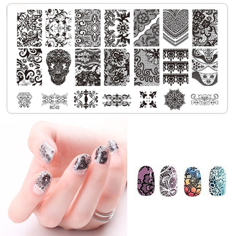 1db műanyag körömbélyegző lemezek átlátszó bélyegző 6*12cm körömbélyegző lemezek 10 féle manikűr köröm szerszámok sablon #SE23