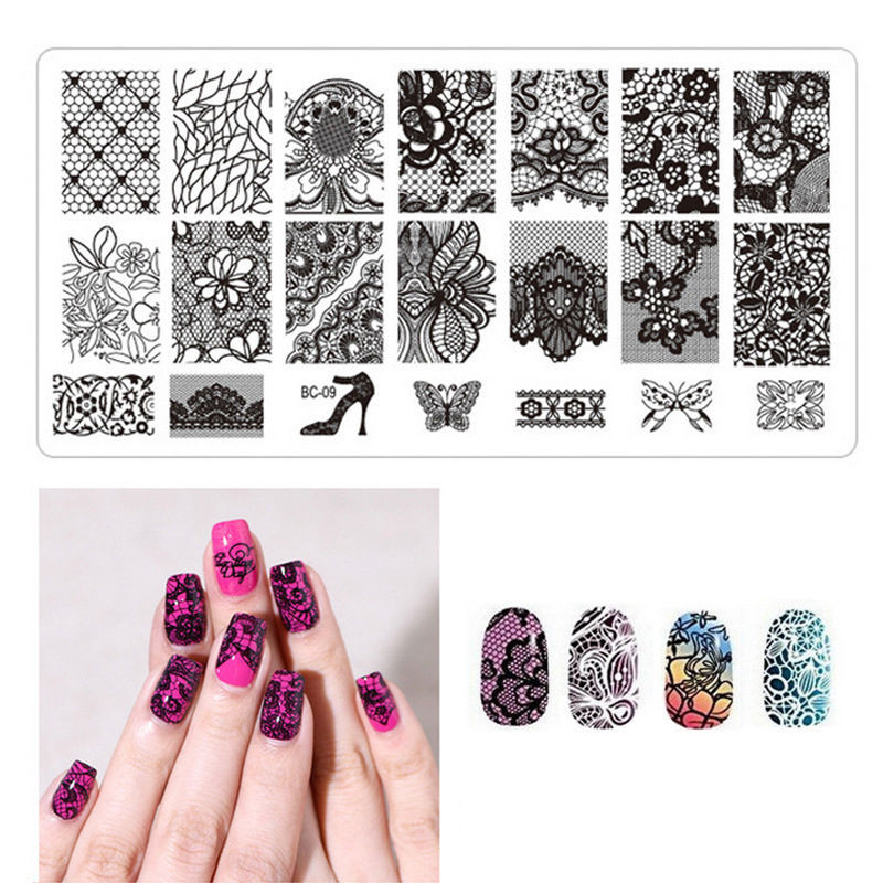 1db műanyag körömbélyegző lemezek átlátszó bélyegző 6*12cm körömbélyegző lemezek 10 féle manikűr köröm szerszámok sablon #SE23