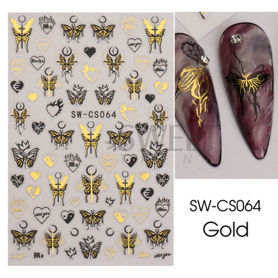 3D Kígyó lézermatricák manikűrhöz Fekete arany absztrakt levelek Luxus körömművészet ragasztós csúszó lakk dekor matricák SASW-SJ