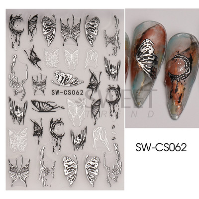 3D Kígyó lézermatricák manikűrhöz Fekete arany absztrakt levelek Luxus körömművészet ragasztós csúszó lakk dekor matricák SASW-SJ