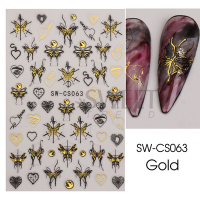 3D Kígyó lézermatricák manikűrhöz Fekete arany absztrakt levelek Luxus körömművészet ragasztós csúszó lakk dekor matricák SASW-SJ