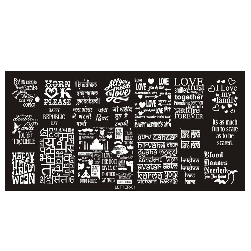 12*6 cm-es téglalap bélyegzősablon betűk design manikűr körömdíszítő képlemez körömlakk sablon díszítések