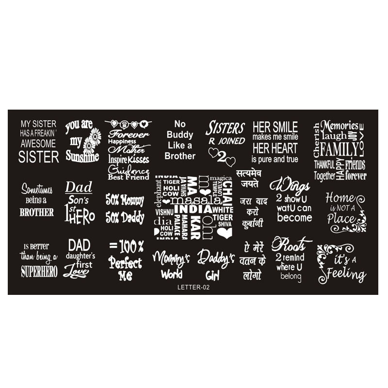 12*6 cm-es téglalap bélyegzősablon betűk design manikűr körömdíszítő képlemez körömlakk sablon díszítések