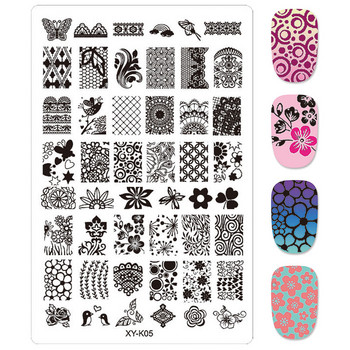 Kimcci 14.5*9.5cm XY-K Series Nail Art Stamping Plates Пластмасови дантелени цветя Шаблони за маникюр Шаблони Шаблони Салон Beauty Polish Tool