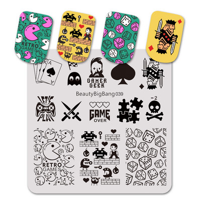 BeautyBigBang bélyegző lemezek körömdíszítő játék téma Geometria kocka ásó póker kard rejtvény képsablon körömbélyegző lemez