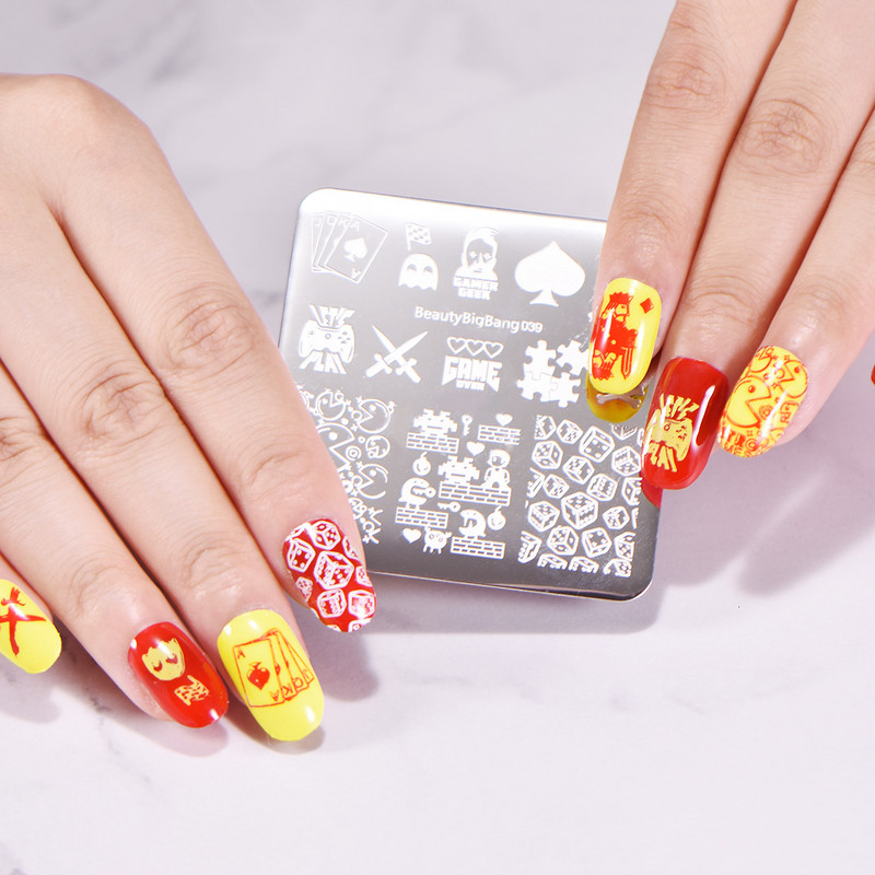 BeautyBigBang bélyegző lemezek körömdíszítő játék téma Geometria kocka ásó póker kard rejtvény képsablon körömbélyegző lemez
