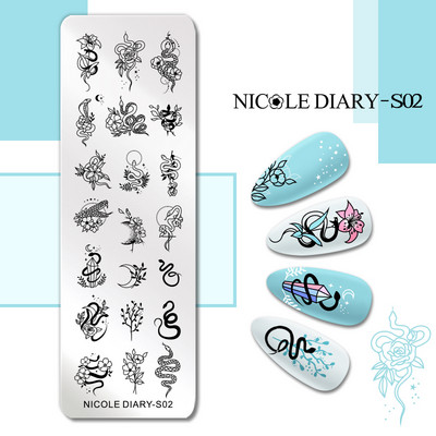 NICOLE NAPLÓ Csíkos vonal Levelek Köröm Bélyegző Lemezek Virág Virág Gravírozás Bélyegsablonok Tavaszi Nyári Nyomdai Stencil