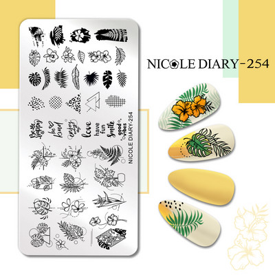 NICOLE NAPLÓ Csíkos vonal Levelek Köröm Bélyegző Lemezek Virág Virág Gravírozás Bélyegsablonok Tavaszi Nyári Nyomdai Stencil