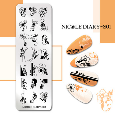 NICOLE NAPLÓ Csíkos vonal Levelek Köröm Bélyegző Lemezek Virág Virág Gravírozás Bélyegsablonok Tavaszi Nyári Nyomdai Stencil