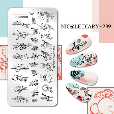 NICOLE NAPLÓ Csíkos vonal Levelek Köröm Bélyegző Lemezek Virág Virág Gravírozás Bélyegsablonok Tavaszi Nyári Nyomdai Stencil