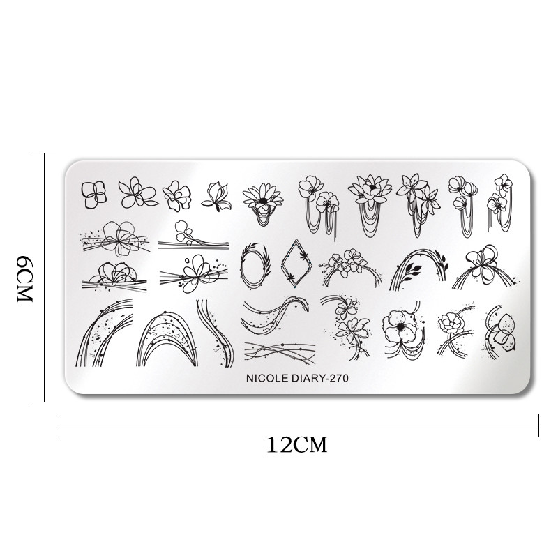 NICOLE NAPLÓ Csíkos vonal Levelek Köröm Bélyegző Lemezek Virág Virág Gravírozás Bélyegsablonok Tavaszi Nyári Nyomdai Stencil