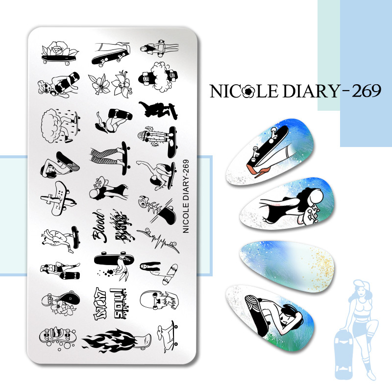 NICOLE NAPLÓ Csíkos vonal Levelek Köröm Bélyegző Lemezek Virág Virág Gravírozás Bélyegsablonok Tavaszi Nyári Nyomdai Stencil