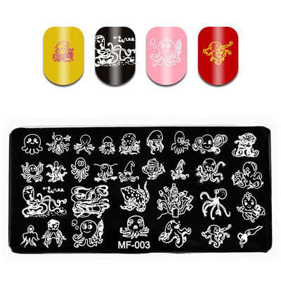 MF01-05 1 DB körömbélyegző lemezek Rajzfilm csíkos vonalú körömlemez stencil rozsdamentes acél tervezés 3D köröm sablonok nagykereskedés