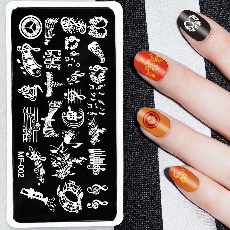 MF01-05 1 DB körömbélyegző lemezek Rajzfilm csíkos vonalú körömlemez stencil rozsdamentes acél tervezés 3D köröm sablonok nagykereskedés