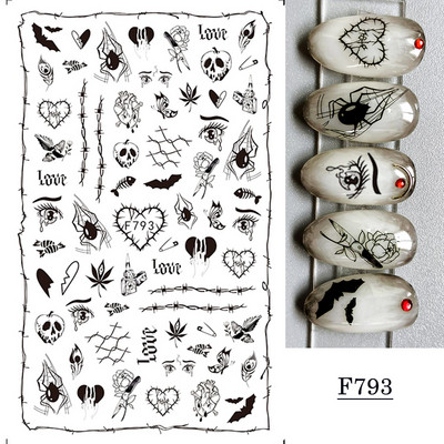 1 lap fekete kígyó 3D körömdíszítő matrica matrica anime szemek rácsok levelek pillangós tapadó lakk csúszkás körömtetoválás JIF792-801