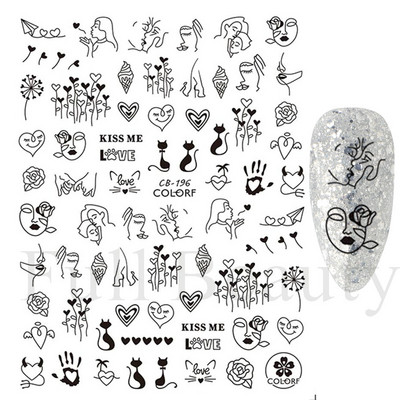 1 lap fekete kígyó 3D körömdíszítő matrica matrica anime szemek rácsok levelek pillangós tapadó lakk csúszkás körömtetoválás JIF792-801