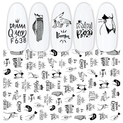 1 lap fekete kígyó 3D körömdíszítő matrica matrica anime szemek rácsok levelek pillangós tapadó lakk csúszkás körömtetoválás JIF792-801