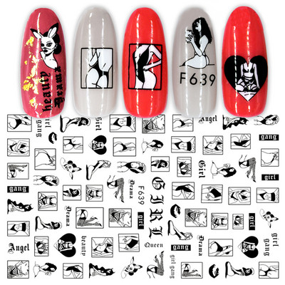 1 lap fekete kígyó 3D körömdíszítő matrica matrica anime szemek rácsok levelek pillangós tapadó lakk csúszkás körömtetoválás JIF792-801