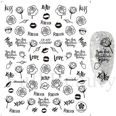 1 lap fekete kígyó 3D körömdíszítő matrica matrica anime szemek rácsok levelek pillangós tapadó lakk csúszkás körömtetoválás JIF792-801